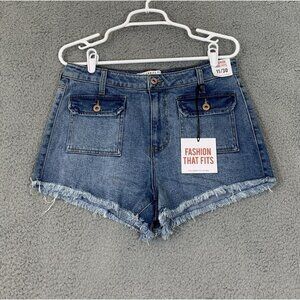 Celebrity Pink Women's High Rise Denim Cut-Off Shorts Blue Frayed Hem Size  11